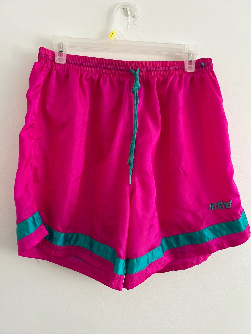 Vintage Mitre Hot Pink Athletic Shorts with Teal Trim